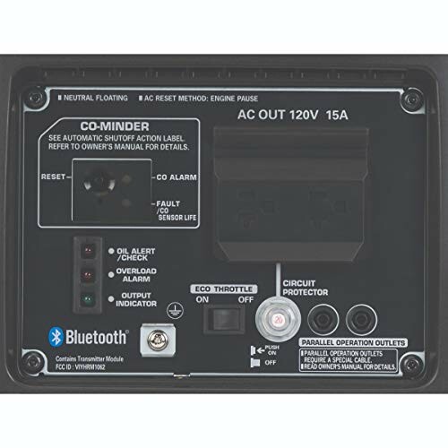 Close-up of a generator control panel with Bluetooth feature.