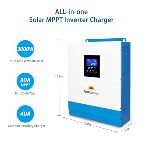 All-in-one solar MPPT inverter charger with specifications.