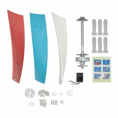 Vertical wind turbine kit with blades and components.